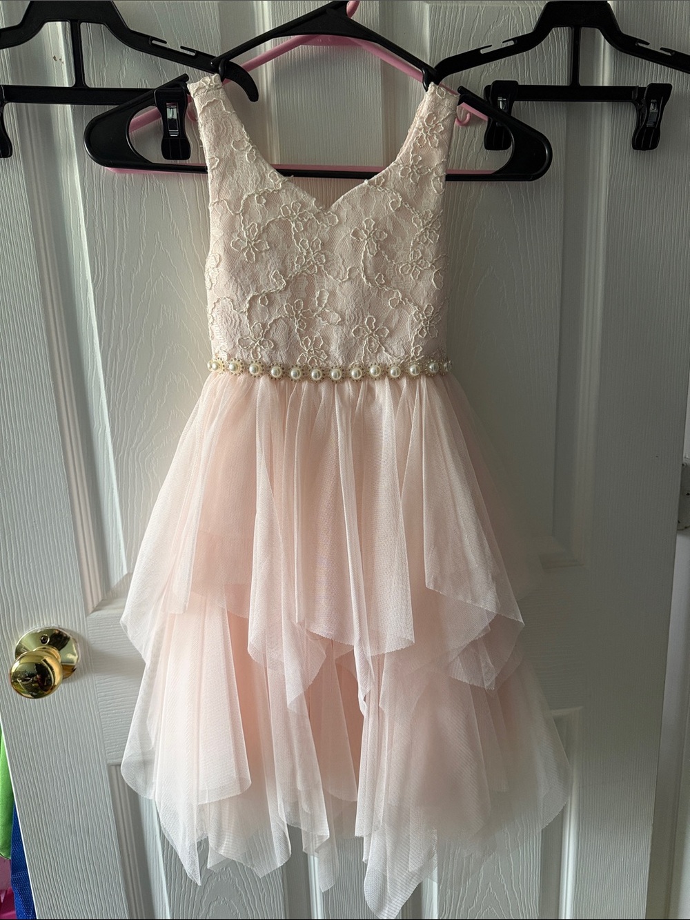 American Princess Pink Lace Bodice Pearl Waist Tulle Dress